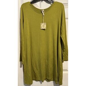 Comfy USA Women's LARGE Green Stretch Jersey Knit Long Tunic Top Shirt Long Tee